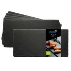 EGenuss 6er-Set Schieferplatten Dessertteller Sushi Geschirr Schwarz Teller Schiefer Serviertablett 30x15 Cm