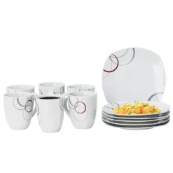 Kombiservice Palazzo 62tlg. - Weißes Porzellan Mit Kreise- Dekor In Grau Und Dunkelrot - Für 6 Personen -Villeroy & Boch Angebote Store 5ca87a44 88d0 44ac 9770 22ca2bd8cf09 scaled
