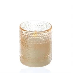 LED Windlicht Kerze Im Glas Echtwachs Flackernde 3D Flamme Timer H: 10cm Orange