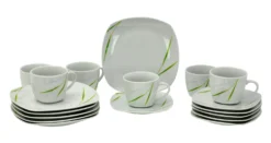 Kaffeeservice Aviva 18tlg. Weiß Mit Farbigem Dekor Für 6 Personen